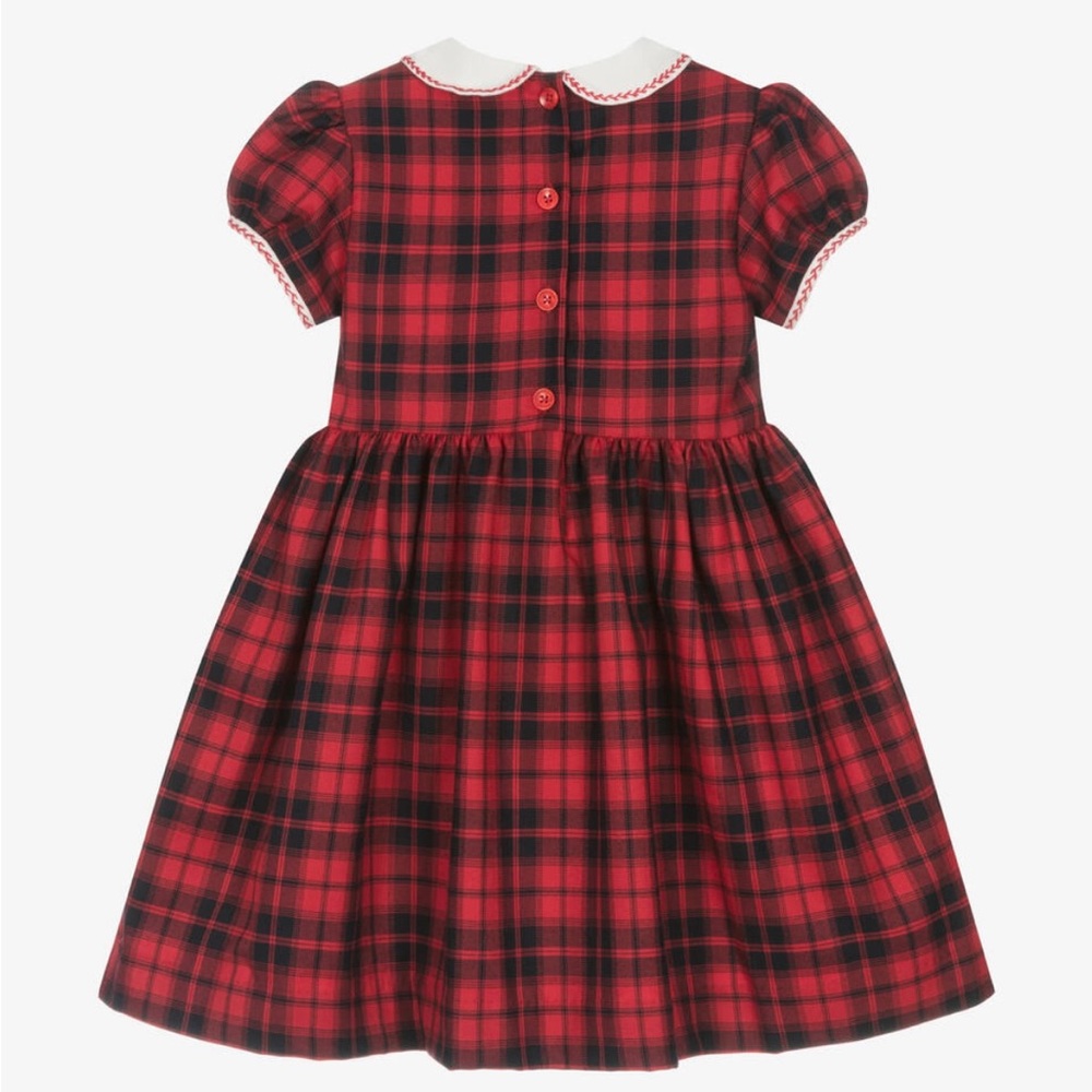 Rachel Riley Girls Gingerbread Tartan Puff Sleeve Smocked Holiday Dress, Red - Picture 3 of 15